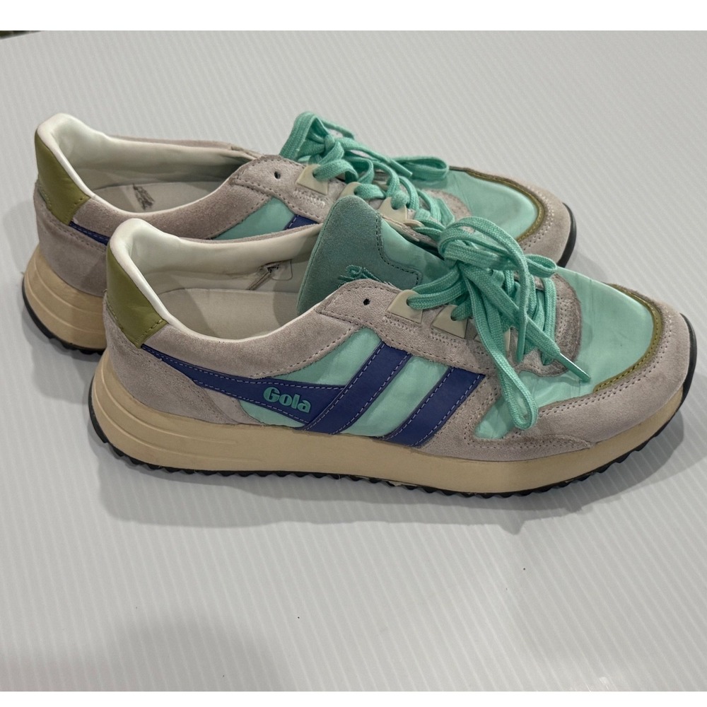 Gola Chicago CLB340 Mint Green Grey Suede Sneakers Womens Size 7 Retro Trainers